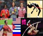 Podyum Atletizm Bayanlar Sırıkla atlama, Jennifer Suhr (ABD), Yarisley Silva (Küba) ve Elena Isinbayeva (Russia), Londra 2012